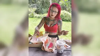 My Cravings Box/Volcano Taco at Taco Bell Mukbang In Cute Top! #mukbang #foodie #messy #wetlook #2