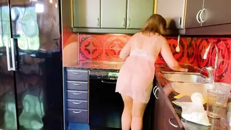 Clean the kitchen with me - Transparent Lingerie - 4K - Natural Girl #4