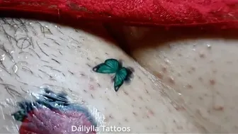 #008 Creating temporary tattoos at home - red flower and green butterfly