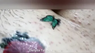 #008 Creating temporary tattoos at home - red flower and green butterfly #4