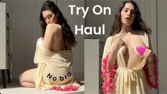 Try-On Haul transparent Robe | 4k | beige robe | See through & no bra #1