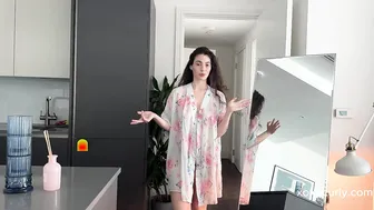 Tights try on in robe | 4k | No bra and transparent #2