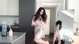 Tights try on in robe | 4k | No bra and transparent #3