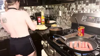 Cooking Chili Dogs - TOPLESS NO BRA #4