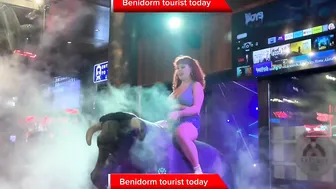 Girl in short dress ♥️♥️! Benidorm bull ! Mechanical bull Benidorm 4k #2