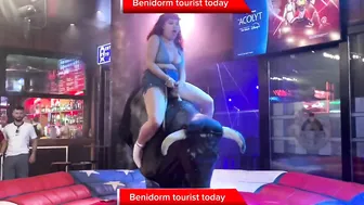 Girl in short dress ♥️♥️! Benidorm bull ! Mechanical bull Benidorm 4k #4