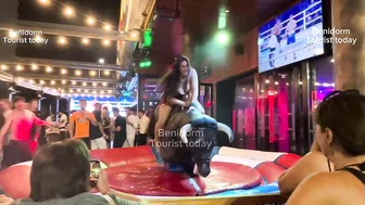 Bull ♥️♥️ riding in short dress ♥️♥️! Mechanical bull riding! Benidorm bull ! Bull riding #4