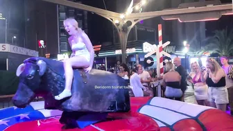 Mechanical bull riding! Beautiful girl bull riding! #4