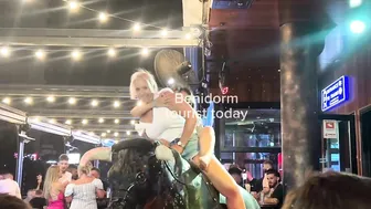 New style bull ♥️♥️ riding, she full enjoy ♥️♥️ bull riding tonight! Mechanical bull Benidorm #4