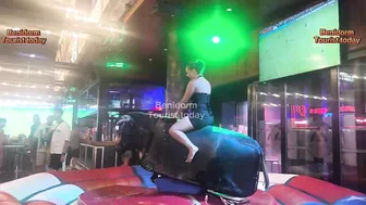 My best bull ♥️♥️ rider tonight! Mechanical bull ♥️♥️ riding! Bull riding in short dress ♥️♥️ #3