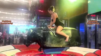 My best bull ♥️♥️ rider tonight! Mechanical bull ♥️♥️ riding! Bull riding in short dress ♥️♥️ #4