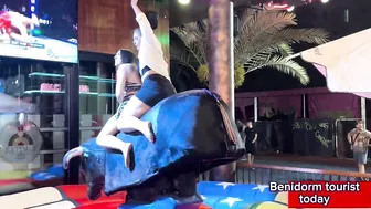 Two girls bull riding tonight! Mechanical bull! Benidorm bull! ♥️♥️ bull riding #2