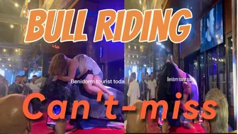 Two girls bull riding! Mechanical bull ! Benidorm bull