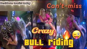 Amazing video two women enjoy???? bull riding! Benidorm bull! Mechanical bull