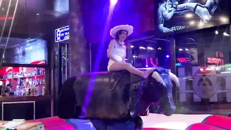 Spanish Girl bull riding tonight! Mechanical bull ♥️♥️! Benidorm bull #3