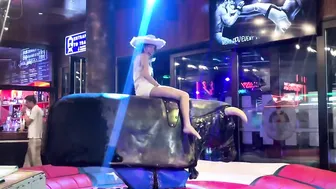 Spanish Girl bull riding tonight! Mechanical bull ♥️♥️! Benidorm bull #4