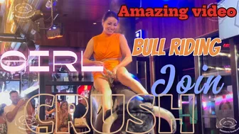 Girl in orange ♥️♥️ dress ♥️♥️ tonight bull riding! Mechanical bull ♥️♥️ Benidorm bull riding #1