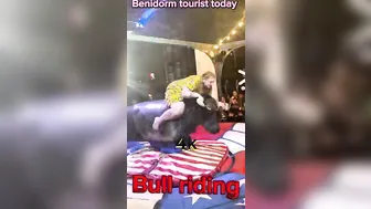 Mechanical bull riding Benidorm Spain ♥️♥️♥️♥️! Girl dress goes up♥️♥️♥️♥️ #3