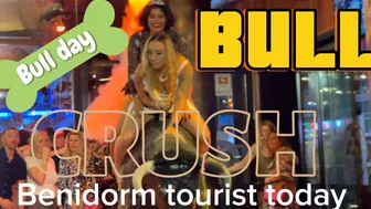 Two girls bull riding the Benidorm bull! | Benidorm bull ????