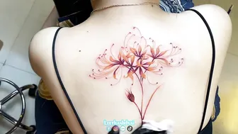 Bé xinh và hoa bĩ ngạn xăm lưng đẹp #leethanhdnai #tattoo #timelapse #3