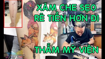 xăm hình Cáo galaxy che sẹo dài bắp chân Tattoo cover Fox galaxy || Lee Thành Tats&Pies