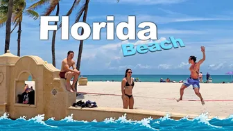 4K VIDEO BEACH WALK Hollywood FLORIDA SLOW TV Travel vlog